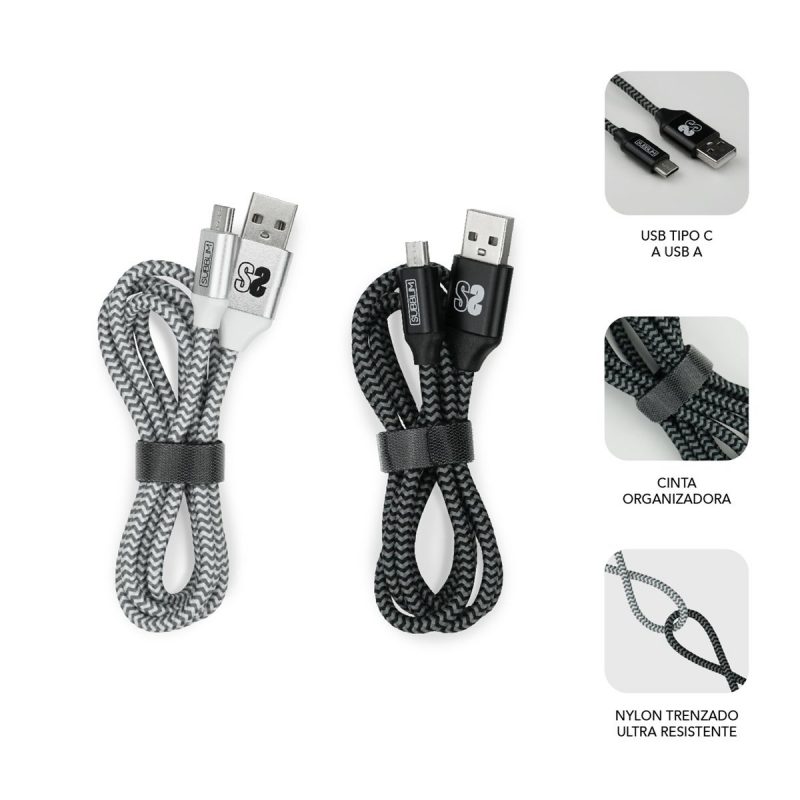 ✅ PACK 2 CABLES USB TIPO C – USB A (3.0A) Black/Silver