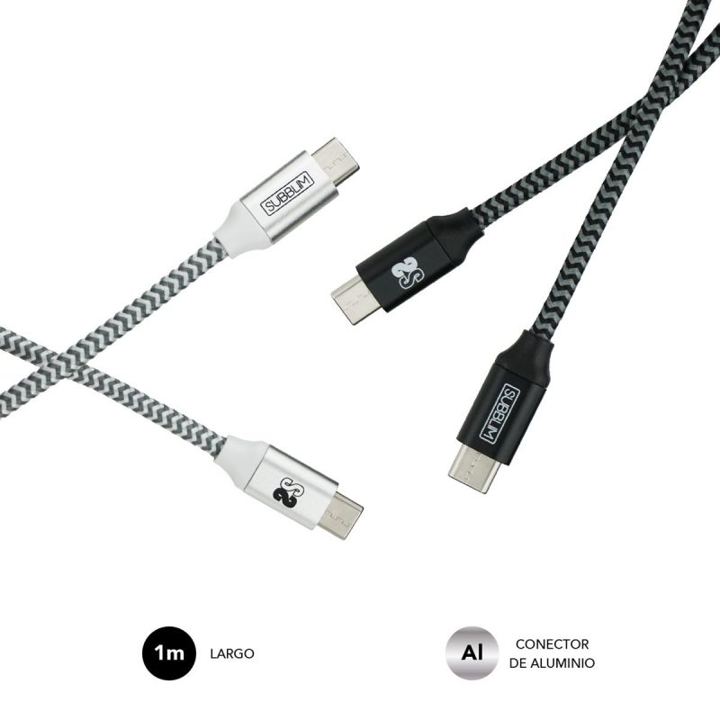 ✅ PACK 2 CABLES USB TIPO C – USB TIPO C (3.0A) Black/Silver