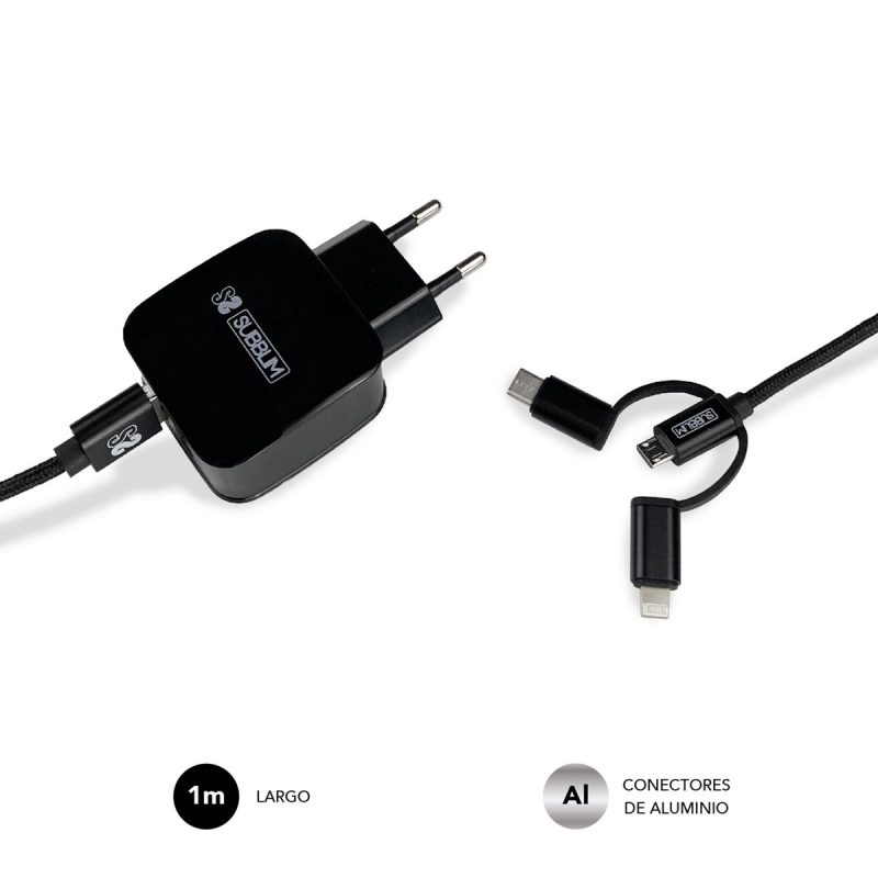 ✅ ABS DUAL WALL CHARGER (2.4A) + CABLE 3IN1 Black