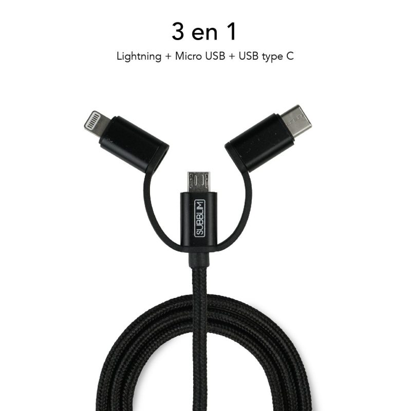 ✅ ABS DUAL WALL CHARGER (2.4A) + CABLE 3IN1 Black