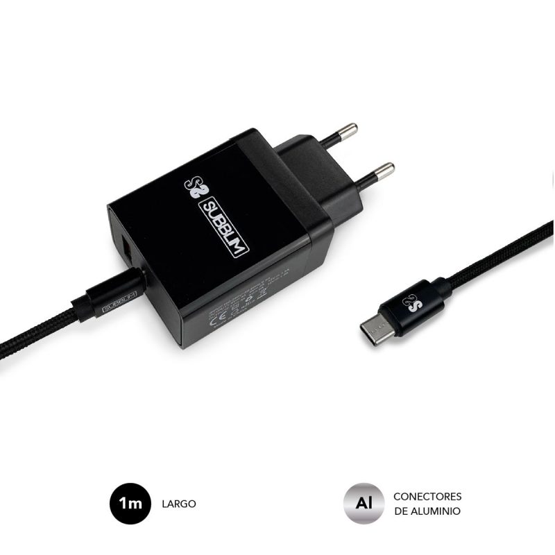 ✅ SMART CHARGER PD18W+2.4A + C TO C CABLE Black