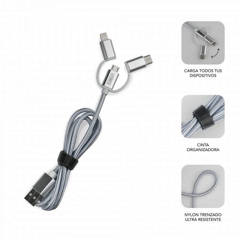 ✅ Dual Car Charger (2.4A) + Cable 3IN1 Silver