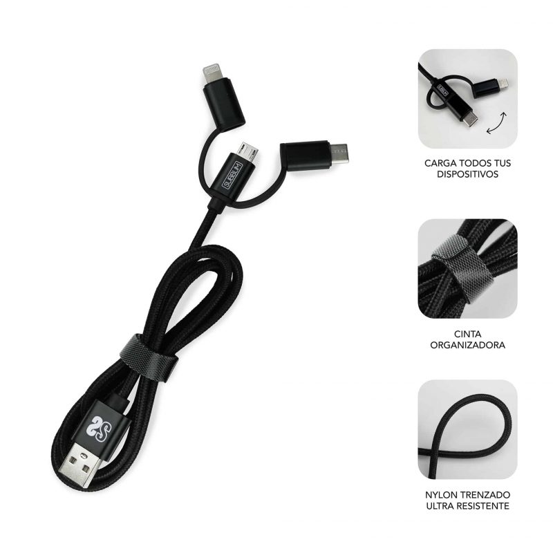 ✅ Dual Car Charger (2.4A) + Cable 3IN1 Black