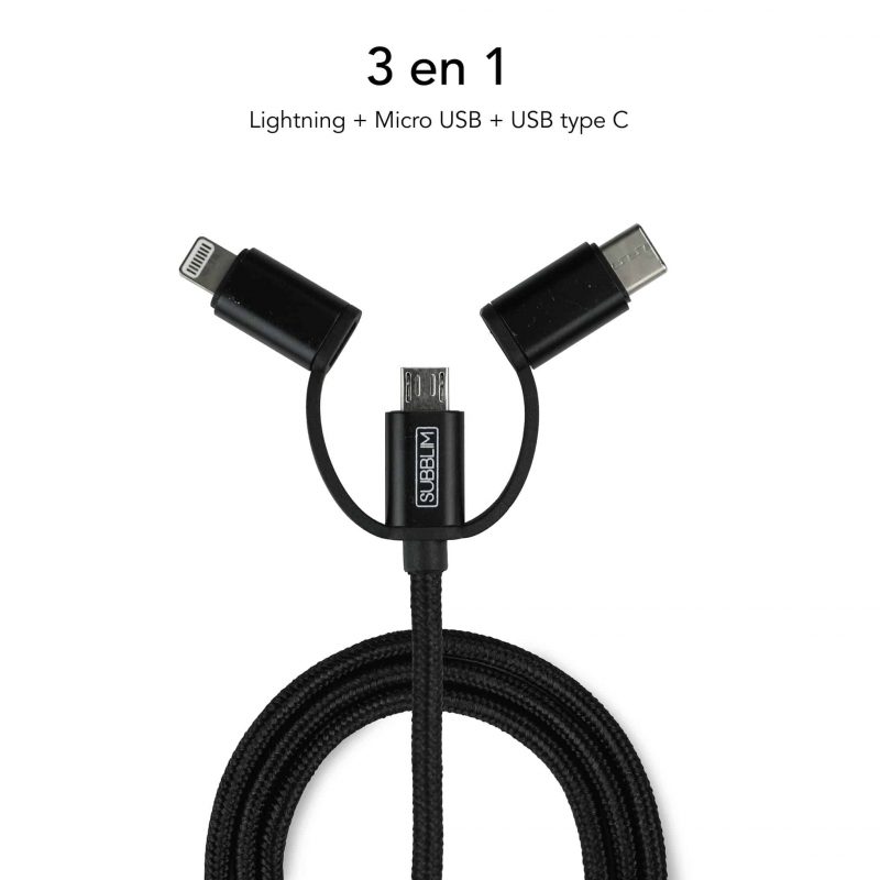 ✅ Dual Car Charger (2.4A) + Cable 3IN1 Black