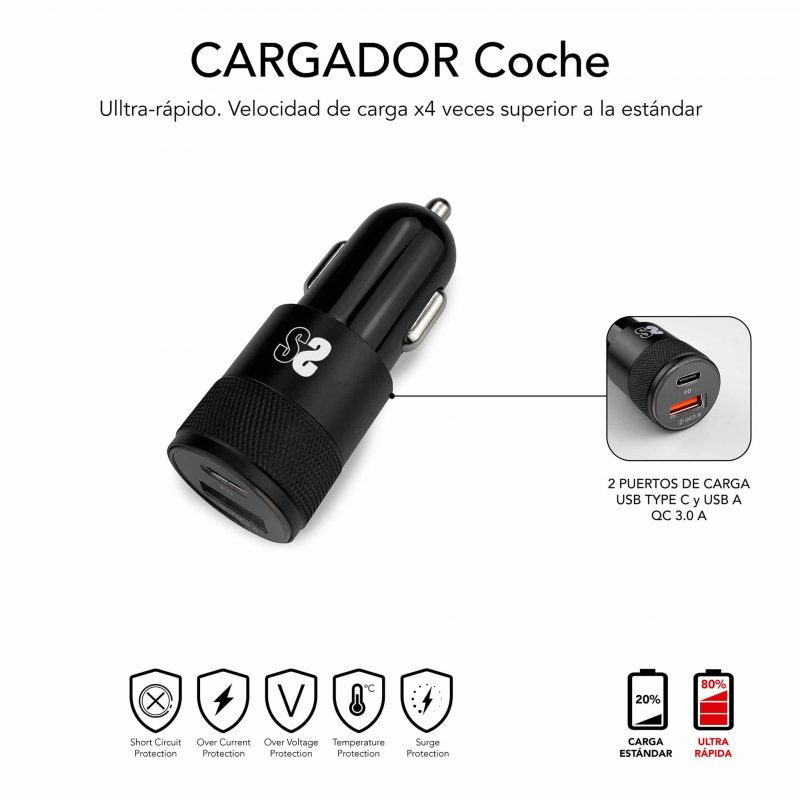 ✅ Dual PD Car Charger PD18W+2.4A + C to C Cable Black